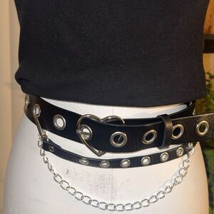 Y2K Grunge Grommet Belt w/ Heart Buckle & Chain